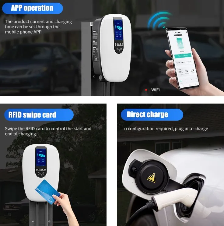 Estación de carga para vehículos eléctricos IP65 Gbt/tipo 2 con WiFi/APP/tarjeta RFID 