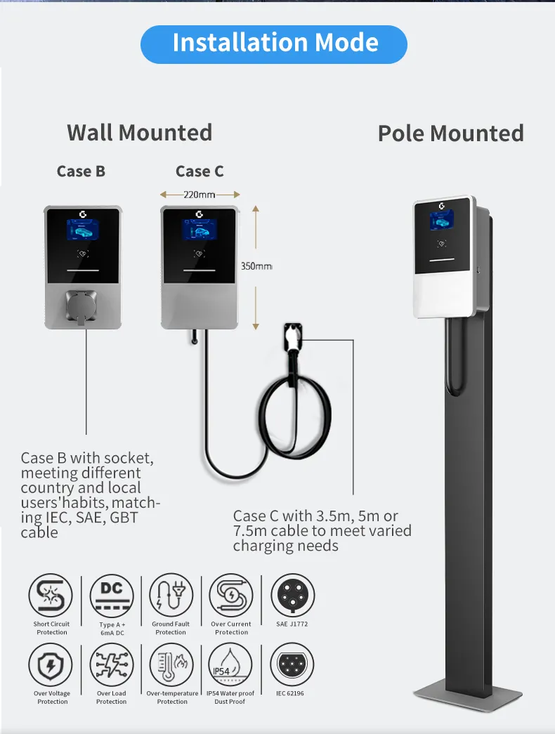 11kw 22kw CA 380V Cargador EV inteligente con punto de carga Wallbox de 400V 16A 32A