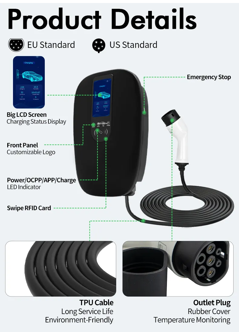 Green Science 7kw 32A Tipo 2 EV Wallbox con estación de carga 