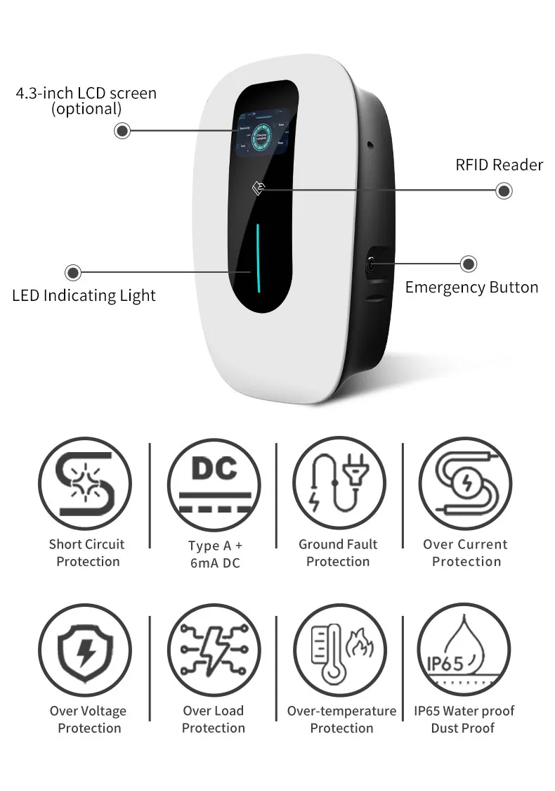 control de aplicación inteligente impermeable IP65 Ik10 Cargador de CA Wallbox EV para uso comercial Uso comercial con IP65 