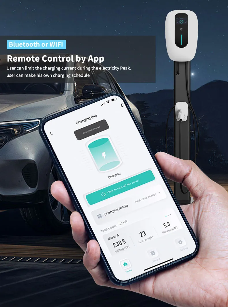 EV WiFi de alto rendimiento /LAN /Blue Tooth Cargador de coche con batería FCC Ocpp 