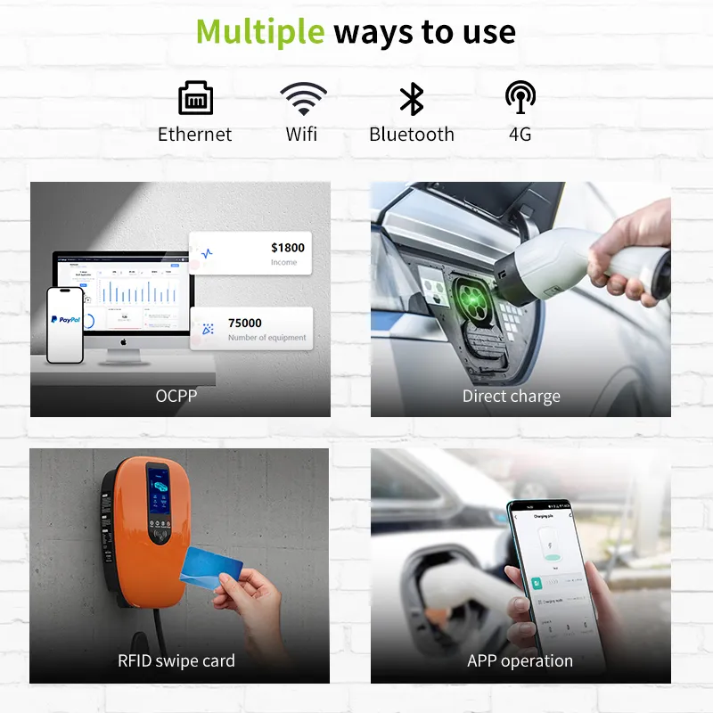 con pistolas individuales con pantalla LCD Mejor precio Estación de carga para vehículos eléctricos EV Ocpp 1,6 Type2 7kw/22kw/11kw 220V Cargador de coche con pistolas individuales con pantalla LCD 