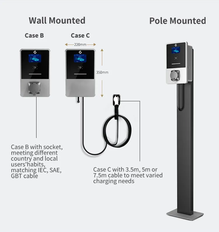 doméstico una estación de carga EV con caja de pared de energía solar monofásica de 7kw con soporte para 