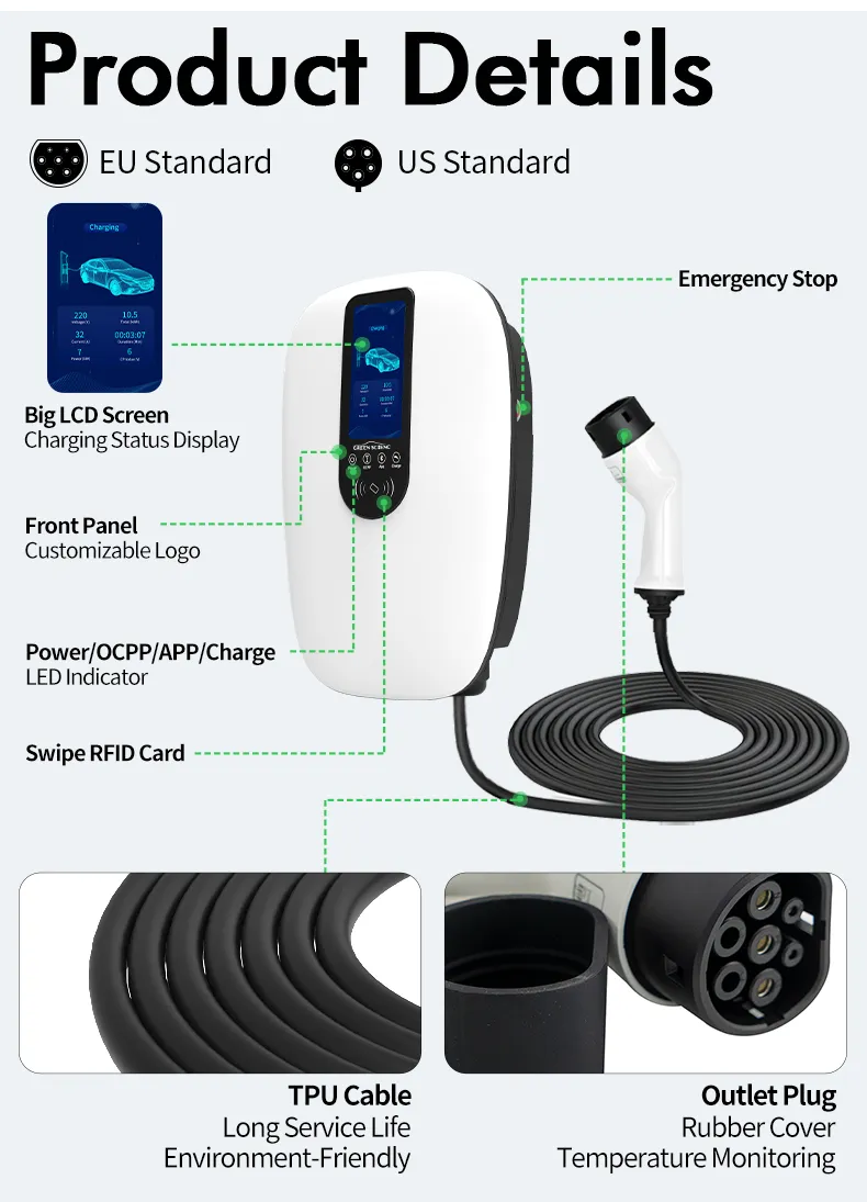 Estación de carga para vehículos eléctricos Wallbox AC con Ocpp Ethernet , 4G, WiFi, 