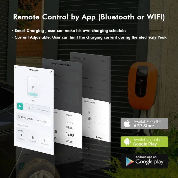 CE. Carga segura de vehículos eléctricos Green Science aprobada por RoHS en el lugar de trabajo Cargador de vehículos eléctricos con Tuya APP / Ocpp 1.6j 