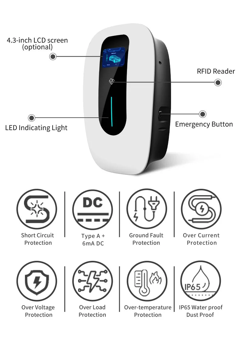 Cargador EV de 7 Kw con Estación de carga doméstica monofásica Smart APP con cable 